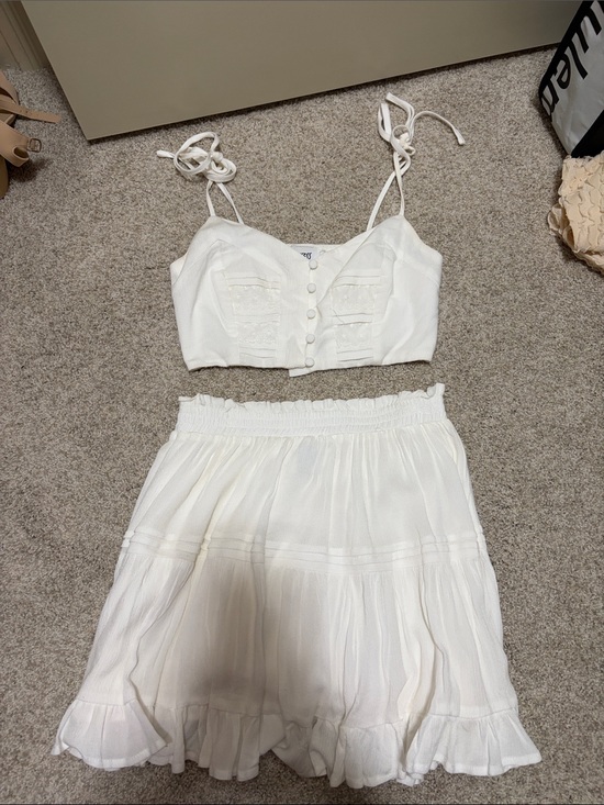 Princess Polly Dresses & Skirts - Princess Polly White Two-Piece Ruffled Crop Top & Skirt Set